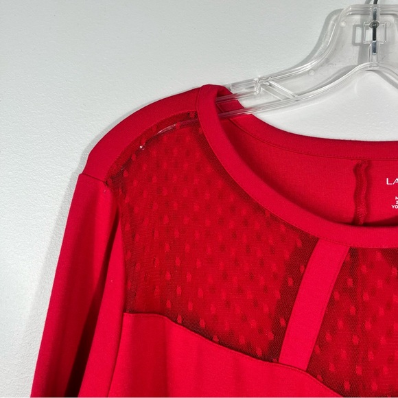 Lane Bryant Women’s Bright Red Stretch Knit Mesh Detail Long Sleeve Top 18/20 - Picture 4 of 4